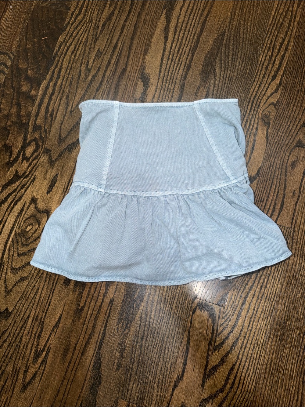 Mustard Seed Light Blue Strapless Ruffle Top